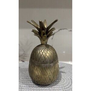 Mid Century Brass Pineapple Trinket Holder Canister Hollywood Regency Decor